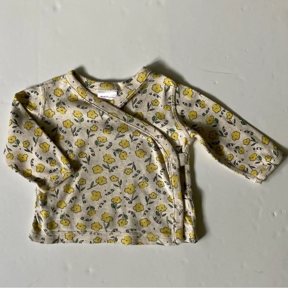 Hanna Andersson Outfit Size 3 6 Months Kimono Floral 2-Piece Yellow Flowers EUC